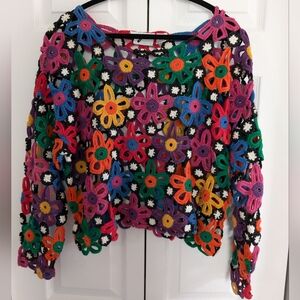 Vintage 90s Multi-colored Floral Crochet Top One Size